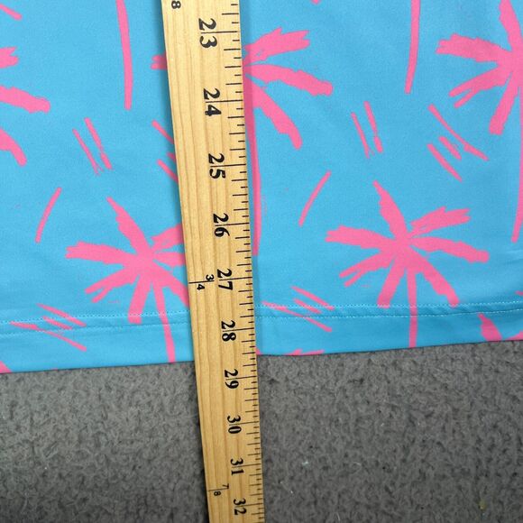 Chubbies Polo Shirt Mens M Pink Blue Palm Tree Hawaiian Golf Performance Stretch - Picture 6 of 6